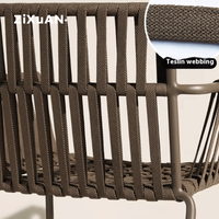 Tables et chaises de salle à manger d'extérieur modernes, design simple et décontracté pour café-bar, résistantes à l'eau et aux UV, en rotin et structure en fer, pour balcons, Pin Rong Mu