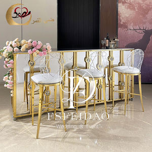 เคาน์เตอร์บาร์สแตนเลสสี่เหลี่ยมสีทองเฟอร์นิเจอร์เชิงพาณิชย์ที่ทันสมัยทำจากโลหะสแตนเลสสำหรับงานแต่งงานโต๊ะบาร์ - Product Image 3