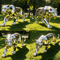 Sculpture de tigre en acier inoxydable poli miroir, moderne et géométrique, personnalisable, de qualité supérieure, élégante, pour l'extérieur, par BZY
