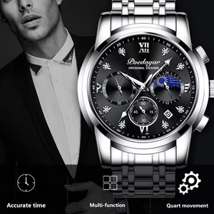 2024 poedagar นาฬิกาสแตนเลสหรูหราของผู้ชายแฟชั่นใหม่ควอตซ์เรืองแสงกันน้ำพร้อมสายรัดและสายธุรกิจ - Product Image 2