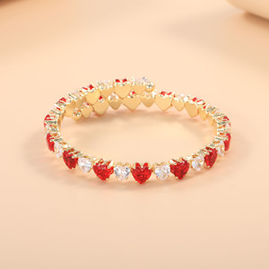 Heart Shape Crystal <b>Bracelet</b> Gold Plated <b>Red</b> White Cubic Zirconia Women's Everyday Wear Jewelry - Product Image 2