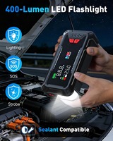 Démarreur de voiture multifonctionnel et gonfleur de pneus, courant de crête 600A, batterie Li-ion 12000mAh avec lumière d'urgence LED