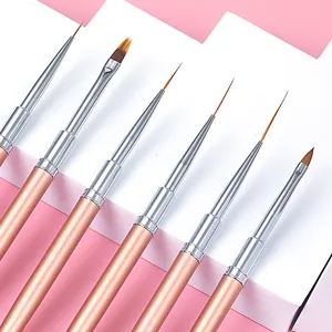 Nail Art Brush Logo Custom Private Label Wood Metal Acrylic Handle Ombre Flat Oval 3D Pink Manicure Tools French Nail Brush