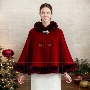 Capelet élégant en fausse fourrure de vison pour femme, avec bordure en peluche, idéal pour les robes de soirée d'hiver et les robes de mariée - Product Image 4
