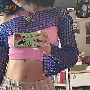Autunno donna Crochet Fishnet Vacation Wear Outfit Handmade manica lunga Crop Top produttore di <span class=keywords><strong>abbigliamento</strong></span> <span class=keywords><strong>Bolero</strong></span> Shrug per le donne - Product Image 4