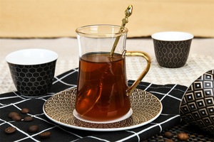 Bộ ấm chén trà đen thủy tinh trang trí mạ vàng Pasabahce, khuyến mãi nóng, kèm hộp quà lụa, xuất xứ từ nhà máy Trung Quốc - Product Image 2