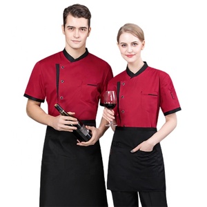 Sunyue-Veste de <span class=keywords><strong>chef</strong></span> unisexe en coton, blanc et noir, manteau de <span class=keywords><strong>chef</strong></span> de cuisine, court, mélange de coton, manteau de travail pour restaurant et bar - Product Image 2