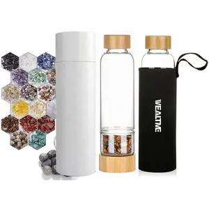 Cadeau personnalisé pour le yoga et la Saint-Valentin, bouteille d'eau infusée à double paroi en verre avec pierre de cristal, best-sellers