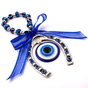 Risingmoon Turkish Style Blue Bow Horseshoe Alloy Turkish Evil Eye Pendant Hang Decoration Craft