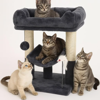 Arbre à chat, griffoir et condo intégrés, maison pour chat en peluche gris foncé et sisal, perchoir compact pour affûter les griffes