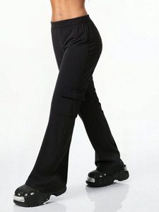 Mid Waist PU Workwear Casual Breathable Comfortable <strong>Sports</strong> <strong>Trousers</strong> <strong>Women</strong> Regular Fit Elastic Waist Wide Leg Spring Pants - Product Image 2