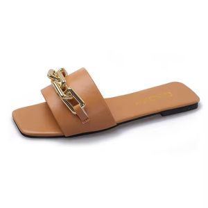 Sandales plates d'été pour femmes avec nouvelle chaîne métallique droite tendance, pour intérieur/extérieur, plage, antidérapantes, doublure en maille - Product Image 4