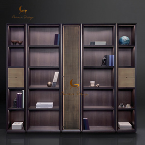 Estantería Modular de Madera Oscura con Malla de Ratán Tejida, Estantes Abiertos de Varios Niveles, Librería de Lujo para Sala de Estar - Product Image 2