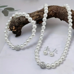 Parures de bijoux de mariée classiques en argent 925 avec opale en forme de boule et perle d'eau douce sertie clos, pour femme - Product Image 1