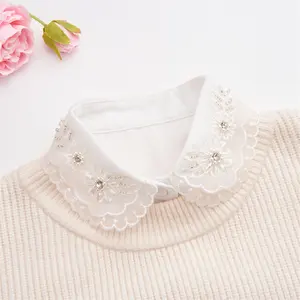 Hot Sale Organza Embroidery Hand Sewing Crystal Bead Craft Lace Neck Detachable Fake Collar