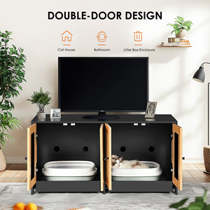 Caja de arena doble para 2 gatos, mueble oculto con puertas de ratán, 47 pulgadas de largo x 19.8 pulgadas de ancho - Product Image 2