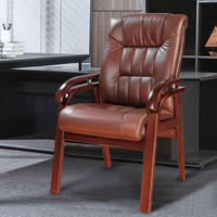 Fauteuil de salon moderne en bois massif et cuir véritable, chaise de réception en acajou, mobilier de maison
