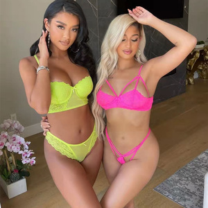 New Arrival Hollow Out Embroidered Lace Lingerie <b>Set</b> <b>Sexy</b> Hot Selling Deep V 2Pcs Bra and Thong <b>Set</b> - Product Image 6