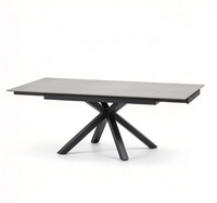 Table à manger extensible 160+30+30cm, plateau noir, base en métal croisé, table à manger rectangulaire moderne pour la maison, le restaurant, le café