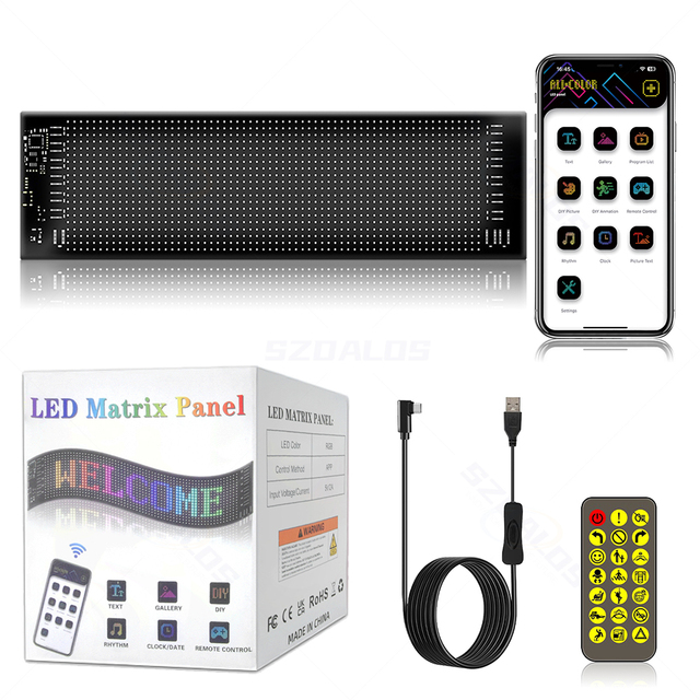 Led matrix Panel Soft Screen APP Control DIY Logo Sticky Surface LED Flexible Display Auto Security 70*173mm USB Charge