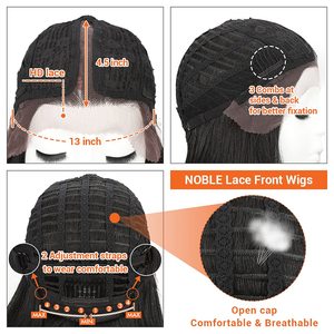 Parrucca Bob Corta Liscia LYY in <span class=keywords><strong>Capelli</strong></span> Brasiliani per Donne, Pizzo Francese Marrone <span class=keywords><strong>Chiaro</strong></span>, Parte a T, Densità 150%, Resistente al Calore, Nero Naturale - Product Image 5