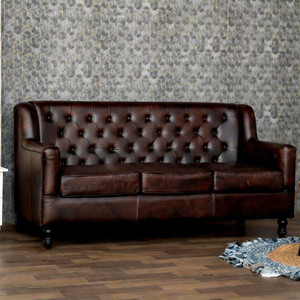 Vintage Duraster Transitional Chesterfield Brown Three Seater Leather <b>Sofa</b> Tufted Solid <b>Wood</b> <b>Frame</b> Eco Friendly Living Room - Product Image 1