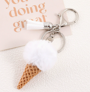 Cute Plush Ice Cream Keychain Pom Pom Furry Pendant Bag Charm Car <b>Key</b> <b>Ring</b> Gift <b>Accessory</b> - Product Image 3