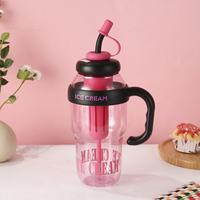 M 1400Ml Populaire Kleurrijke Nieuwe Veelkleurige Handgreep Met Grote Capaciteit Zomer Lucky Buik Plastic Waterbeker Met Stro