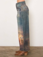 Jean en denim pour femme de haute qualité, coupe baril, imprimé animal numérique, décontracté, sexy, en coton, bleu délavé vintage, pour l'été