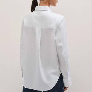 Produttore Oem con bottone sul davanti camicette <span class=keywords><strong>bianche</strong></span> <span class=keywords><strong>eleganti</strong></span> top da donna vestibilità rilassata a maniche lunghe camicetta di cotone di base - Product Image 5