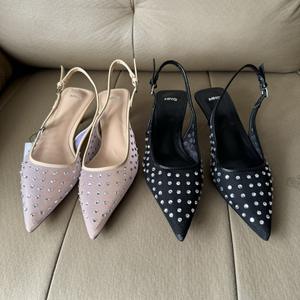 Sandales d'été sexy et respirantes pour femmes, avec doublure en PU, dessus en maille orné de strass et talon exposé, sandales confortables - Product Image 1