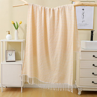 European American Modern 100*180 Summer Style Beach Towel Thin Stripes Turkish Seaside Play Wrap with Tassel Cross-Border