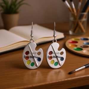 Pendientes de paleta de arte, chapados en plata, aleación de zinc, unisex, bonitos, joyería de moda, diseño colorido - Product Image 2
