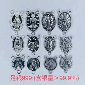 Conectores personalizados de joyería de 3 agujeros de plata de ley 999 <span class=keywords><strong>Maria</strong></span>, venta al por mayor, centros de mesa de Jesús Rosario - Product Image 3