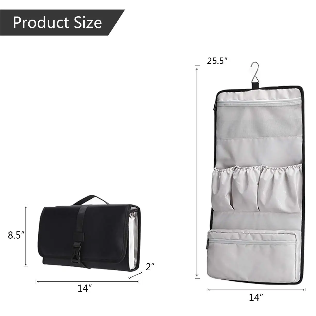 Elegant Nylon Folding Travel Makeup Organizer Compact Toiletry Kit with Hook design