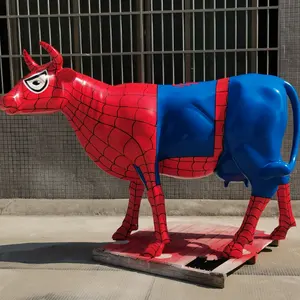 Custom High Quality Fiberglass Cow Sculpture Life Size Animal Resin Spider Man Statue for Sale