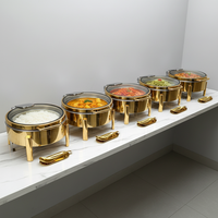 Ensemble de réchauds électriques en acier inoxydable doré de 6 L avec couvercle en verre, idéal pour les mariages, les buffets d'hôtel et la restauration de luxe, 400 W