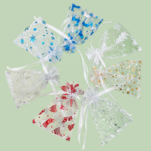 Factory Supplier Wholesale Christmas <b>Small</b> Gift <b>Bag</b> Organza Velvet Sheer <b>Drawstring</b> Pouch Screen Printed Customizable Size Color - Product Image 1