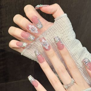 <span class=keywords><strong>Faux</strong></span> <span class=keywords><strong>Ongles</strong></span> de Luxe en Diamant 3D, Motif Fleur, Blancs, Forme Cercueil, Vente en Gros, 10 Pièces, Faits Main, en Acrylique, à Presser, Fournisseur - Product Image 2