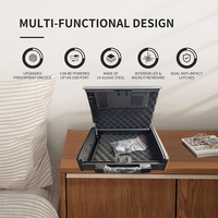 Coffre-fort biométrique Kuntu avec lecteur d'empreintes digitales et serrure à clé, construction en acier allié, durable, pour la maison, à placer sur la table de chevet