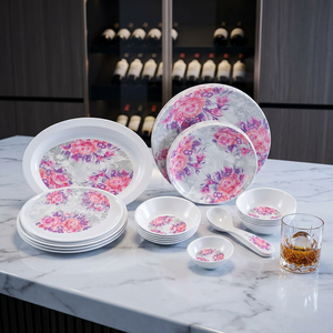 Service de vaisselle en céramique florale, assiettes rondes, bols, plat de service, passe au lave-vaisselle, motif floral peint à la main - Product Image 4
