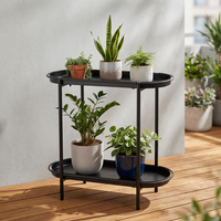 Grand support de plantes rustique en métal à 2 niveaux, noir, pour intérieur et extérieur, avec étagère pour pots de fleurs et plateaux carrés, gain de place, finition poudrée, pour la maison