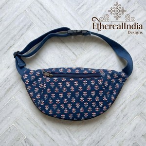Navy Blue Block Print Waist <b>Bag</b> <b>Boho</b> Fanny Pack Cotton Festival Belt Hip Sling <b>Bag</b> - Product Image 2