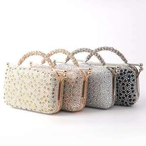 DAQI New Fashion Luxury Cotton Linen Evening Wedding <b>Party</b> <b>Bags</b> Polyester Lining Diamond Design Snap Closure Shoulder Strap - Product Image 6