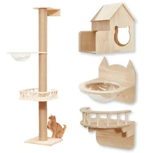 工厂现代猫木制剑麻刮墙安装树猫搁板套装家具玩具木制猫攀爬搁板活动