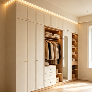Modern Cream White Shaker Wardrobe Freestanding Wooden Closet <b>Cabinet</b> <b>with</b> Mirror <b>Drawers</b> Shelving for Bedroom - Product Image 1