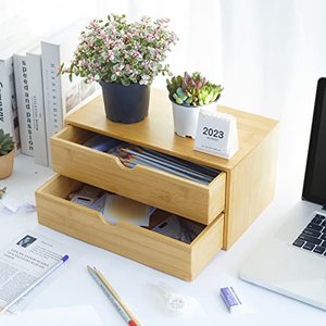 Organisateur de bureau moderne flexible à 2 tiroirs, vente en gros, OEM ODM, logo personnalisé, boîte en bois d'angle, pas d'assemblage nécessaire, pour la maison - Product Image 3