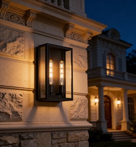 Modern IP65 Waterproof <b>LED</b> Matte Black Outdoor Wall Lamp with Transparent Glass Lampshade for Garden <b>Lighting</b> - Product Image 2