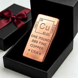 Barra de cobre cepillado brillante de 1 libra, cobre puro .999 con sello de EE. UU., elegante caja de regalo y cinta para regalo corporativo - Product Image 3