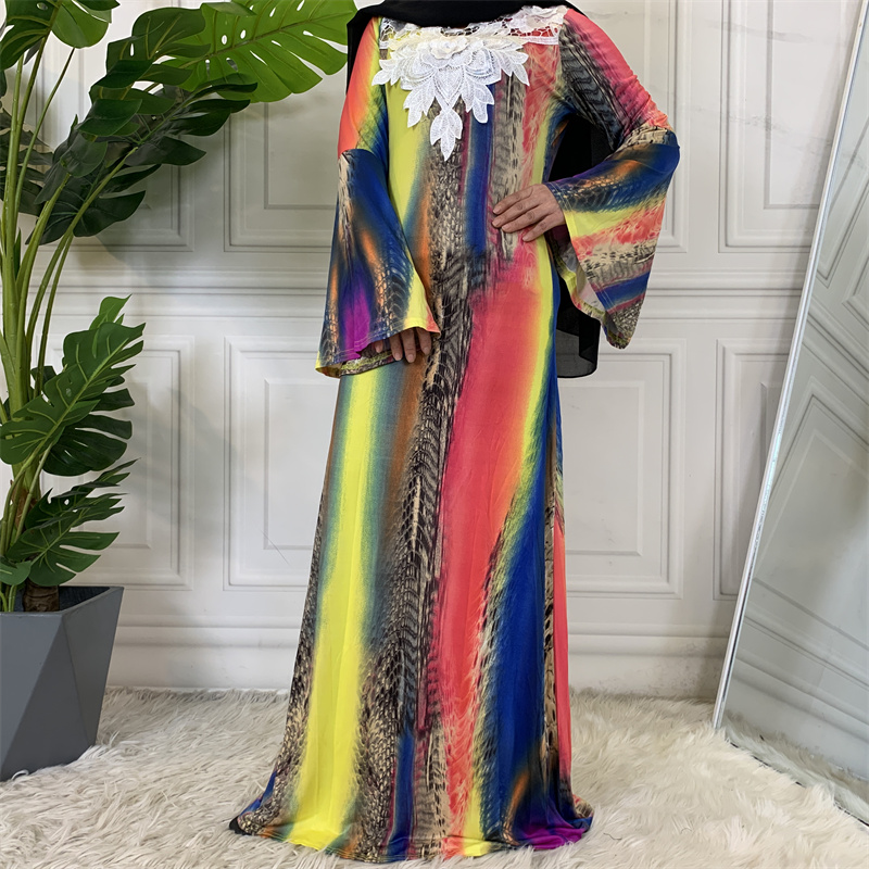 5072#Summer Colorful Printed Dress Long Sleeve Flare Cuff - CHAOMENG MUSLIM SHOP